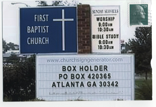 Postcard addressed with the Church Sign Generator
