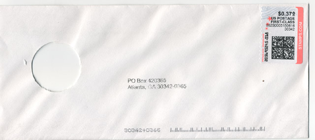 Envelope with a hole