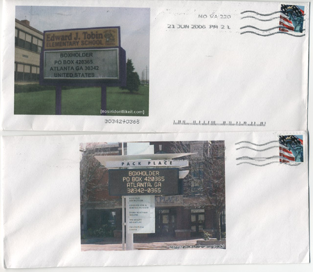 Envelopes with photos of signs for the address